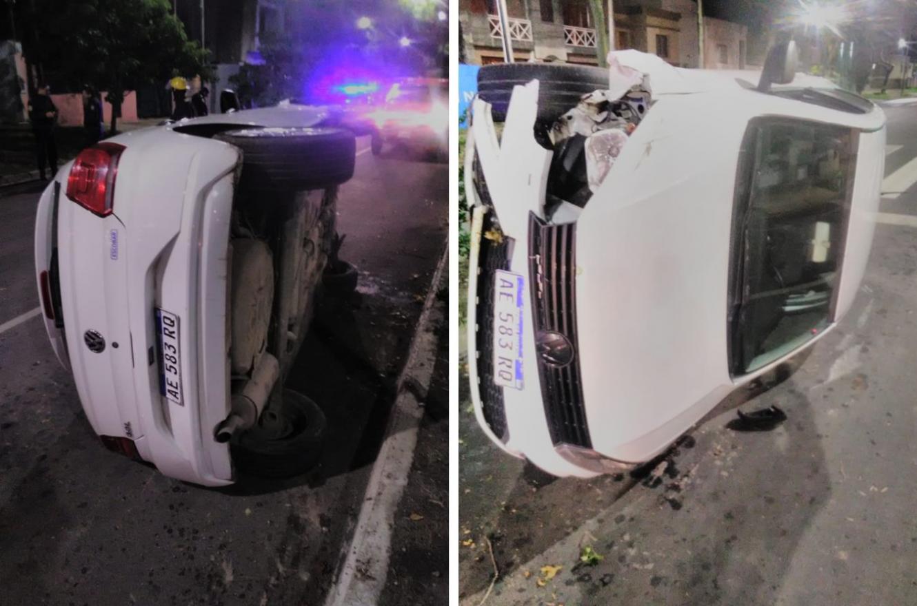 Accidente en Racedo y Feliciano: auto volcó tras pinchar una rueda