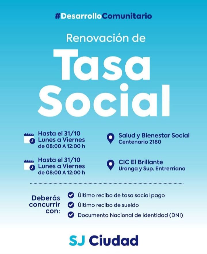 Se habilitó el trámite para la Renovación de la Tasa Social